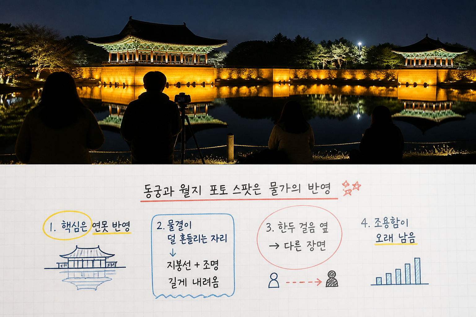동궁과 월지 포토 스팟은 물가의 반영